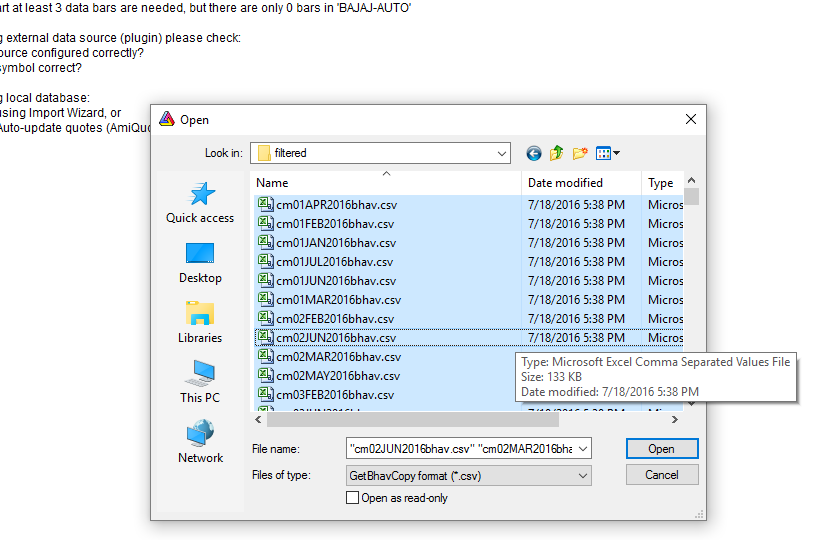 Import ASCII screen with the CSV files