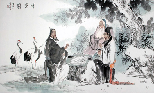 Japanese Painting depicting two Go players